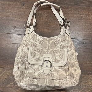 Coach Cream and Tan Shoulder Bag